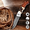 Premium Damascus Folding Knife – Handcrafted with Leather Sheath & Sharpener