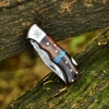Hand-Forged Damascus Folding Knife with Leather Sheath & Sharpening Tool