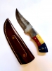 Custom Handmade 1095 and 15N20 Damascus Steel Skinner -- HRC 58 fixed blade– Patriotic Exotic Wood & Camel Bone with premium Leather sheath 