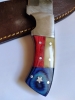 Custom Handmade 1095 and 15N20 Damascus Steel Skinner -- HRC 58 fixed blade– Patriotic Exotic Wood & Camel Bone with premium Leather sheath 