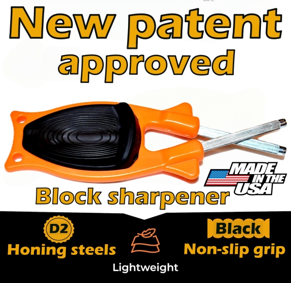 New patent hunting knife sharpener that relines and hones blades