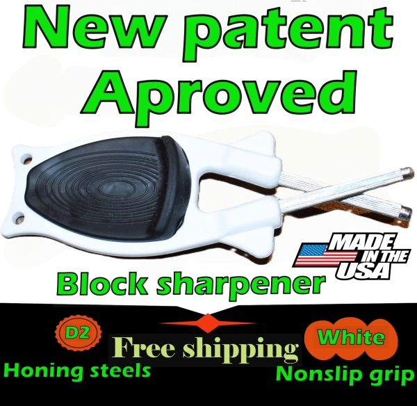 New patent Kitchen knife sharpener for home or on the go sharpening needs.