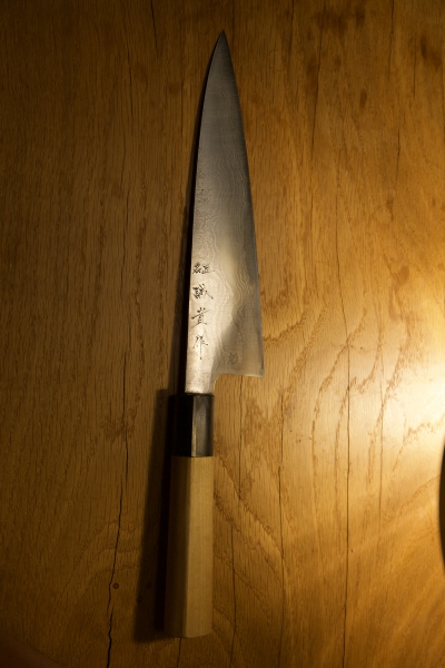 Shigeki Tanaka Gyuto 210mm AO2 Damascus Masamoto KS profile