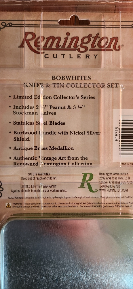 Remington limited edition Bobwhite quail knife and Tin set