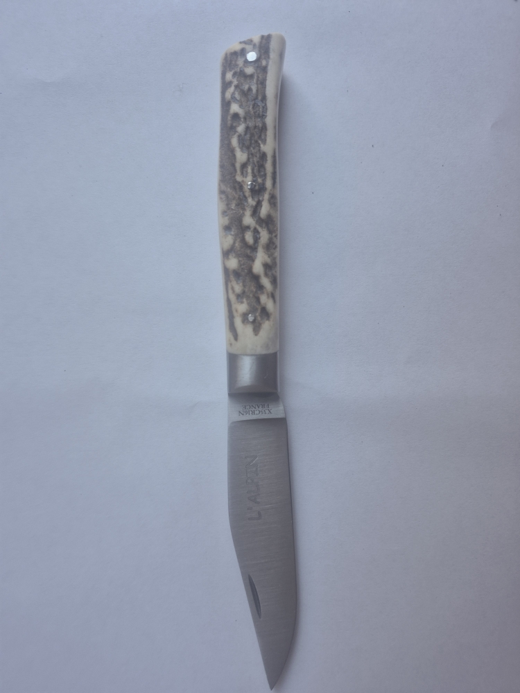 L'Alpin French Folding Knife – Deer Antler Handle – X35Cr16N Steel – Boxed