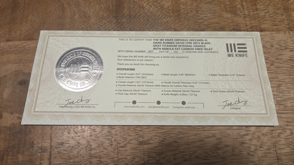 WE Knife Orpheus - Limited edition integral framelock