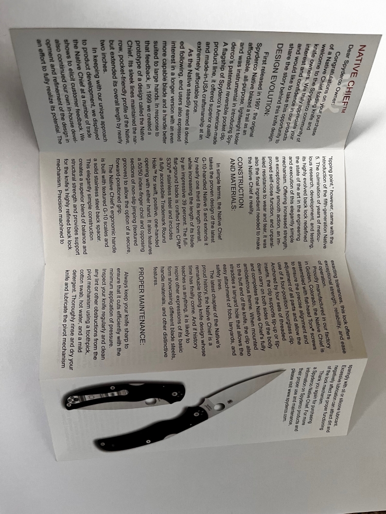 Spyderco Native Chief Sprint Run (C244GPBORE) with REX 45 blade steel and a \"Burnt Orange\" Handle Color in Excellent Condition