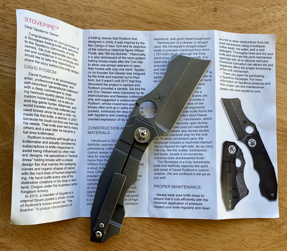 Spyderco Stovepipe Folding Knife 2.78\" CPM-20CV Dark Stonewashed Cleaver Blade, Dark Titanium Handles, Frame Lock - C260TIP