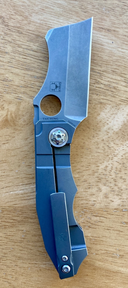 Spyderco Stovepipe Folding Knife 2.78\" CPM-20CV Dark Stonewashed Cleaver Blade, Dark Titanium Handles, Frame Lock - C260TIP