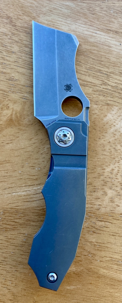 Spyderco Stovepipe Folding Knife 2.78\" CPM-20CV Dark Stonewashed Cleaver Blade, Dark Titanium Handles, Frame Lock - C260TIP