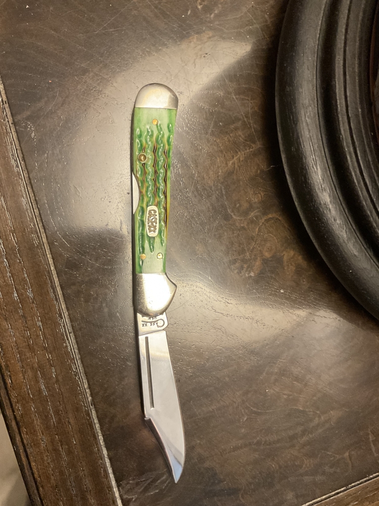 Case XX USA 1998 Lizard Skin Burnt Lite Green Bone Copperlock Knife 