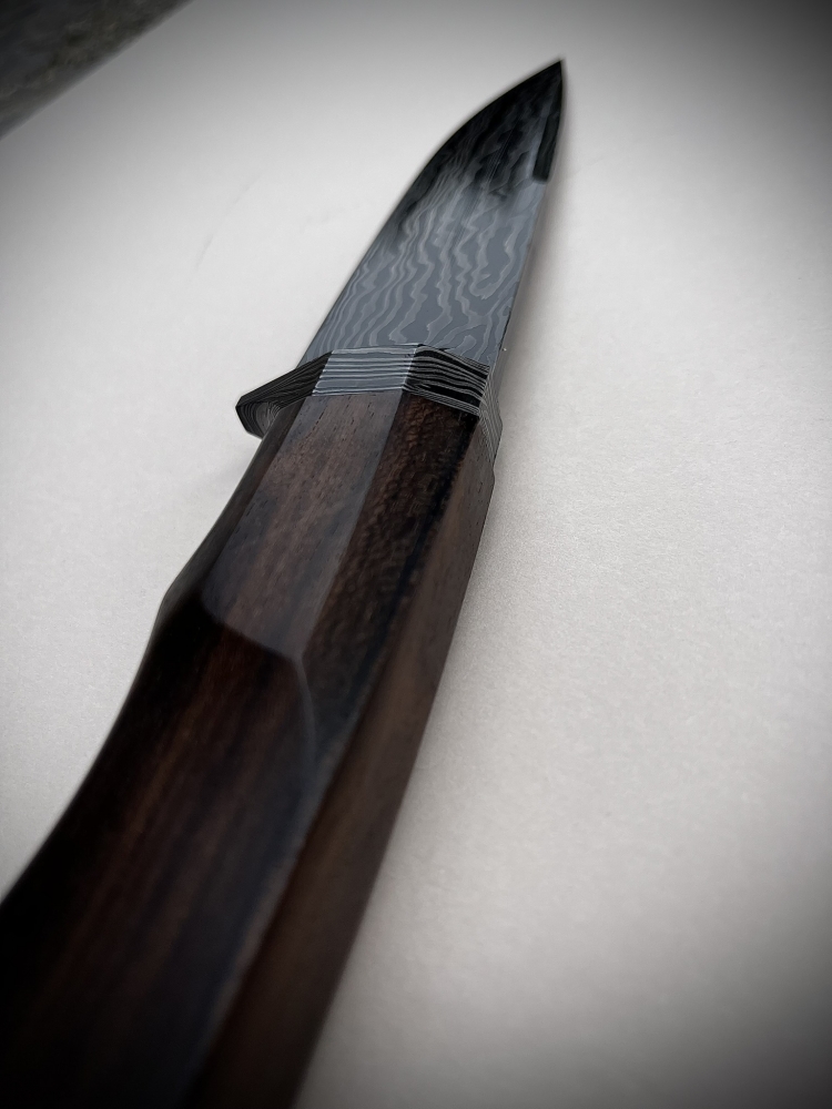 Handmade Damascus Hunting / Collector Knife – Ziricote Handle & Leather Sheath