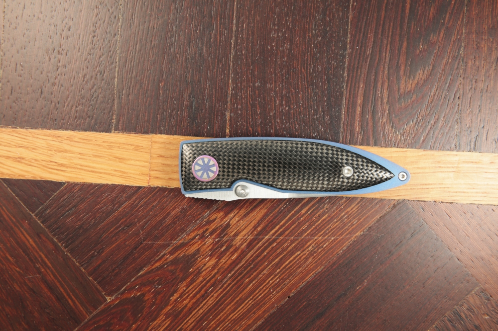 Böker Michael Walker Design Folding Knife - ATS-34, Carbon Fiber & Blue Titanium