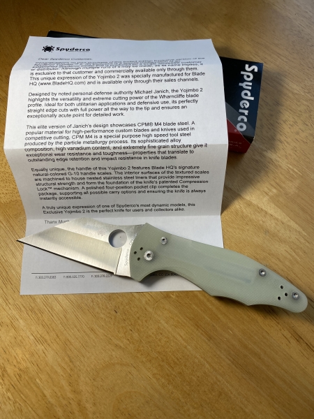 Spyderco Yojimbo 2 M4 Knife C85GM4P2 BladeHQ Exclusive Natural G10