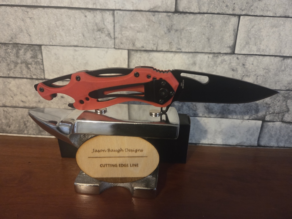 Tactical Red Drop-Point Folding Knife