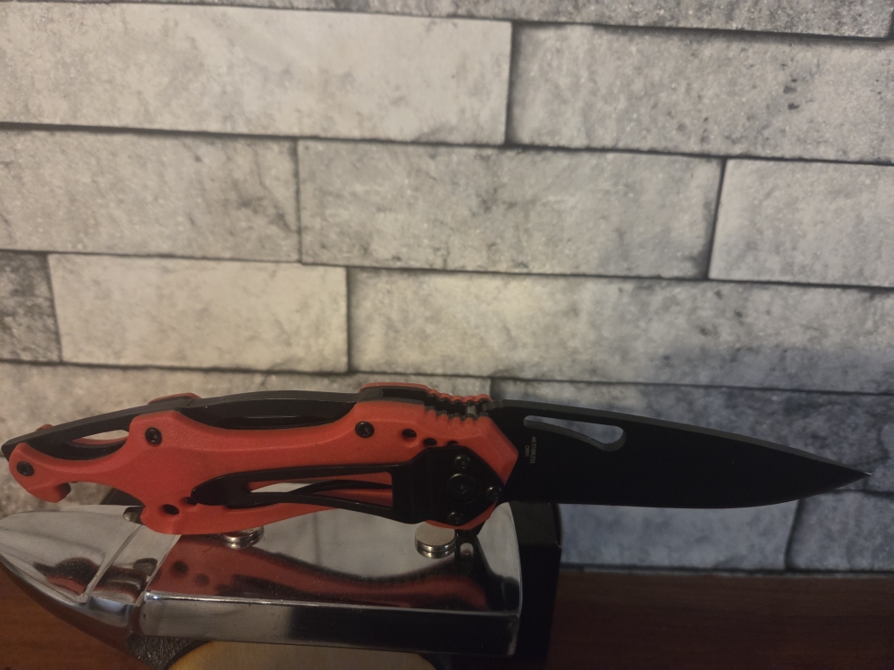 Tactical Red Drop-Point Folding Knife