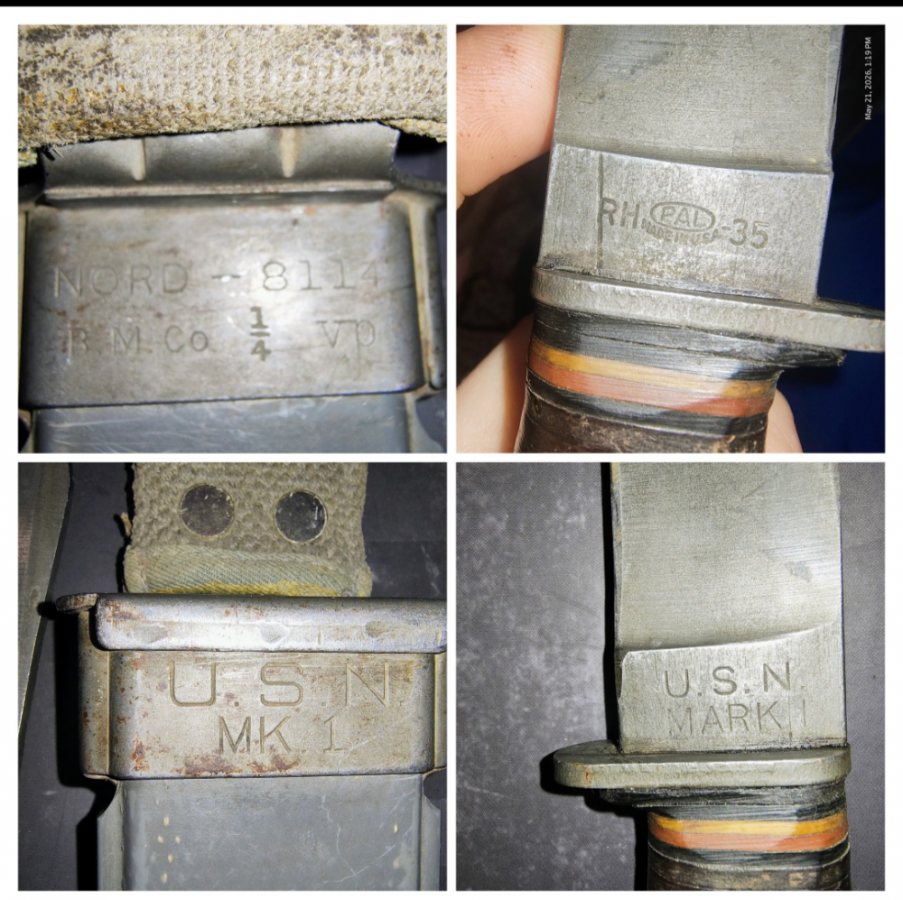 WW2 USN Mark 1 Fighting Knife PAL RH-35 With Original NORD-8114 Scabbard