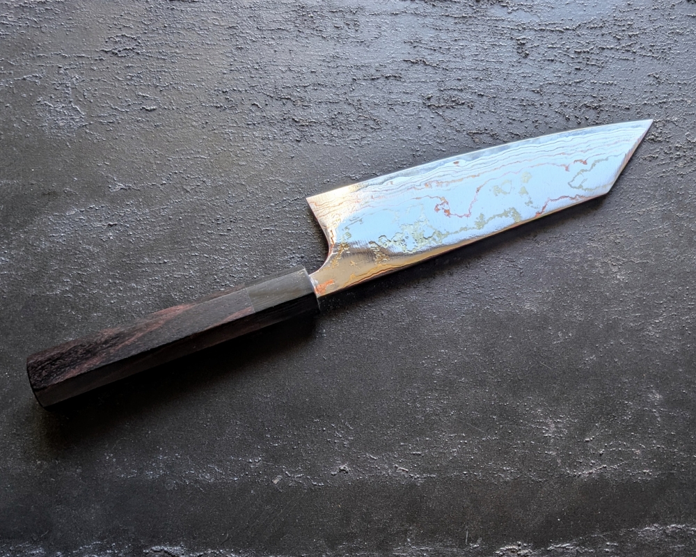 Saji Blue 2 rainbow Damascus bunka Kiri box