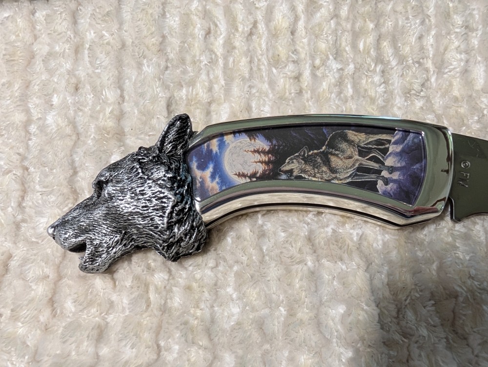 Franklin Mint Howling Timber Wolf Folding Knife 