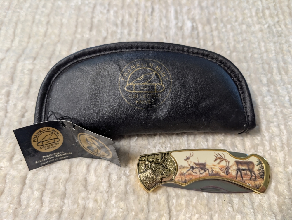 Franklin Mint Caribou Elk Folding Knife 