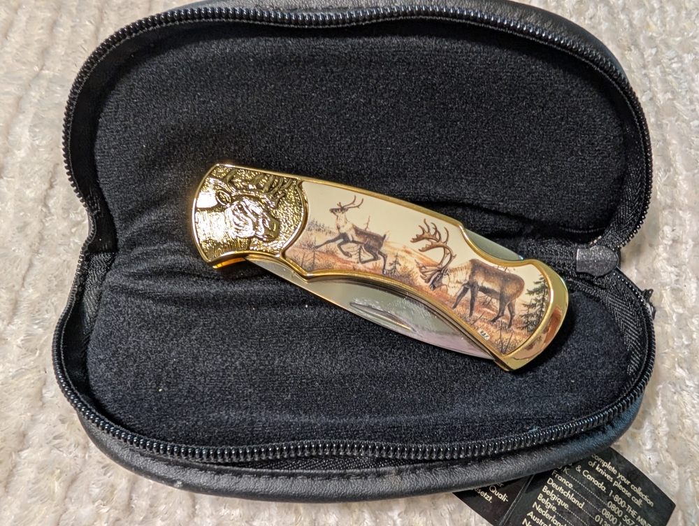 Franklin Mint Caribou Elk Folding Knife 