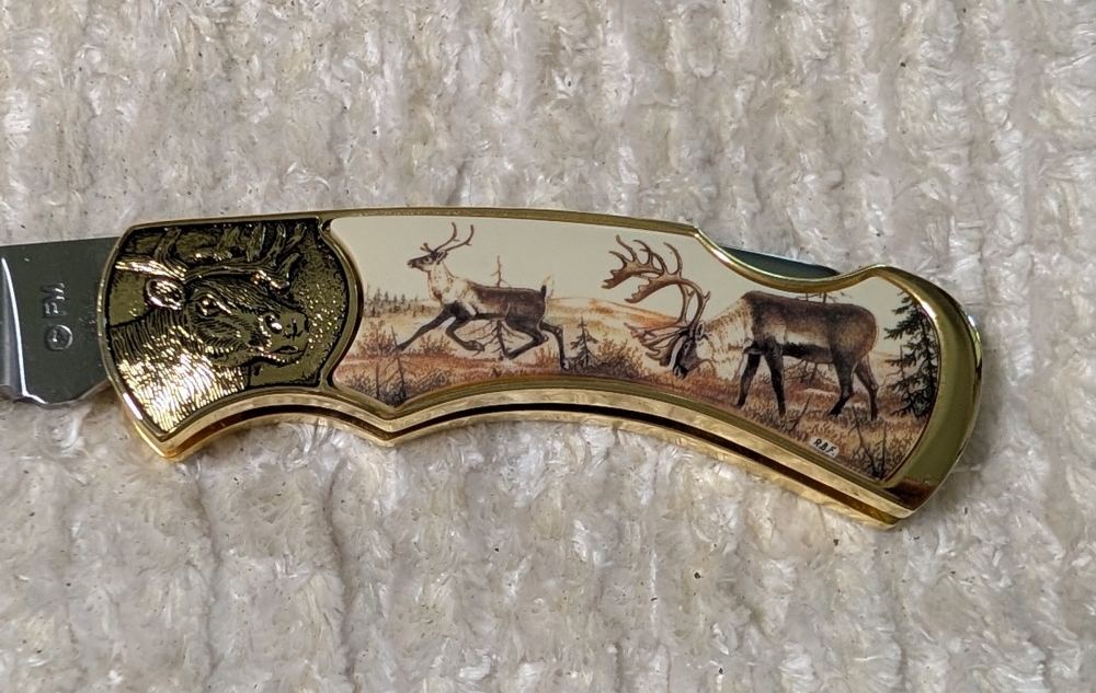 Franklin Mint Caribou Elk Folding Knife 