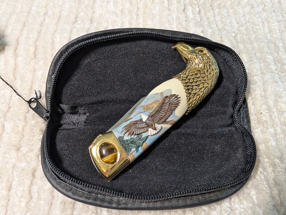 Franklin Mint Tiger Eye Eagle Folding Knife 