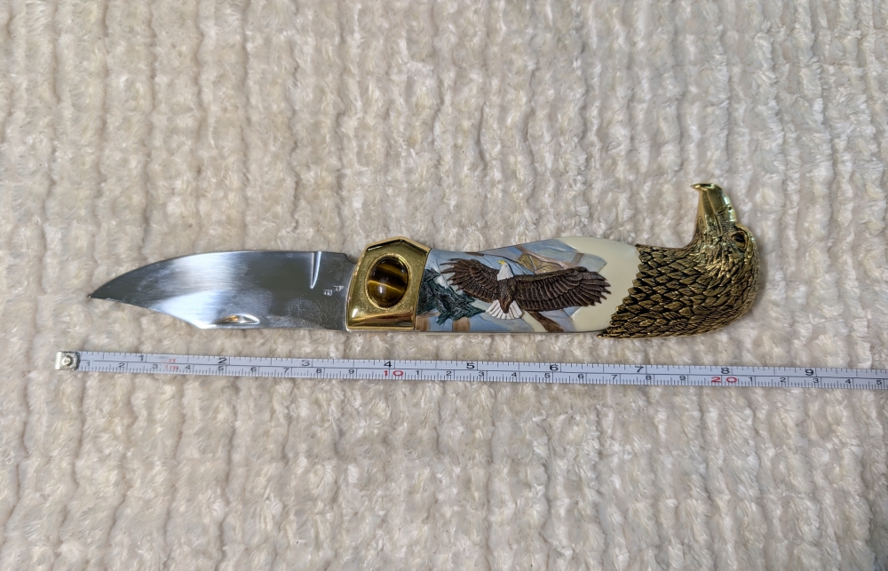Franklin Mint Tiger Eye Eagle Folding Knife 