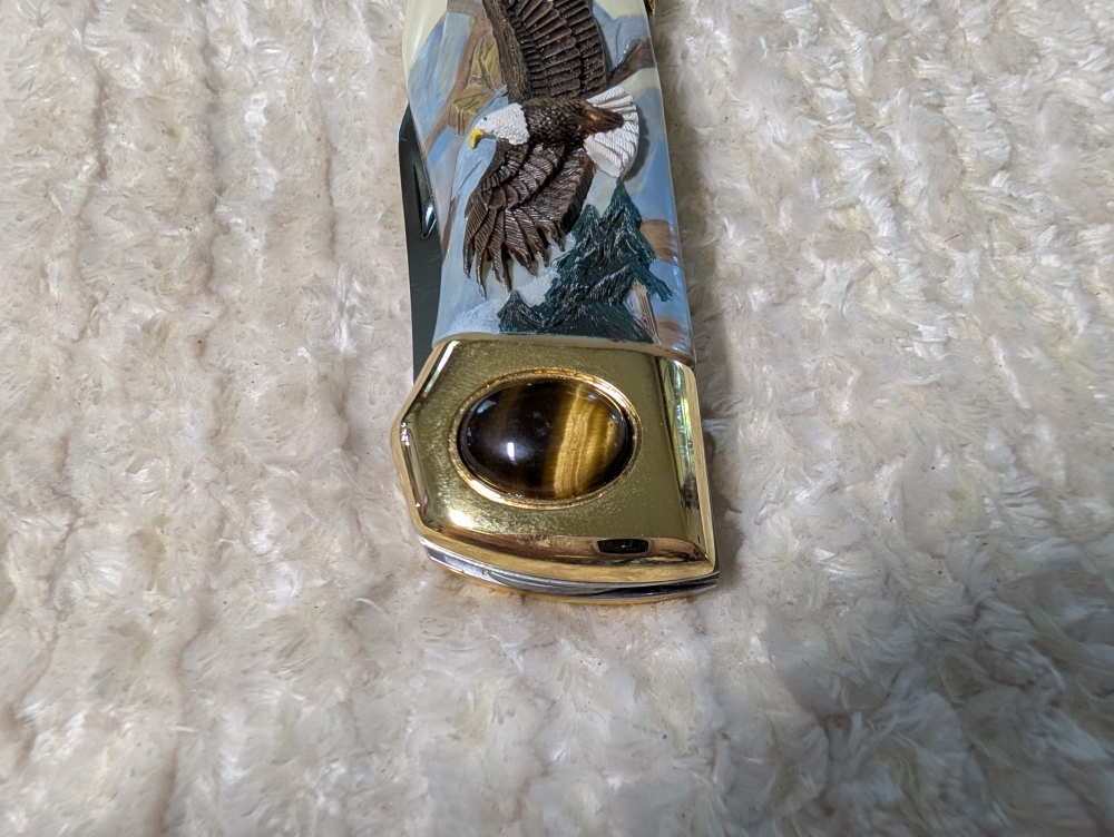 Franklin Mint Tiger Eye Eagle Folding Knife 