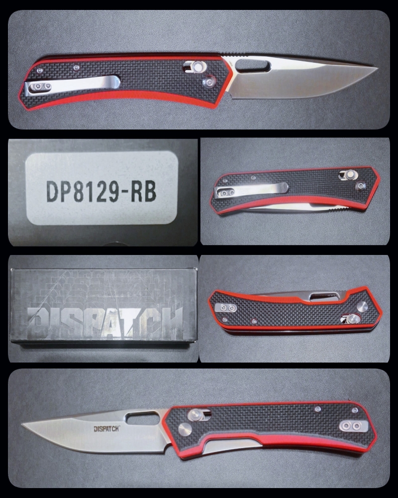 Dispatch DP8129-RB D2 steel, red & black G10 scales, axis lock