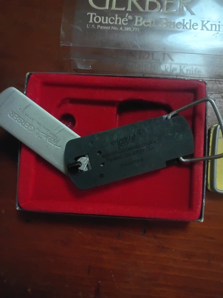 Pair Vintage Gerber Touche Belt Buckle Knives 