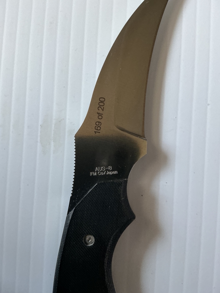 Al Mar Knives: BU2-2, Backup Model 2, Hawkbill Fixed Blade,Designed by Kirk Rexroar, Made in Japan, New in Box  #169 of 200…