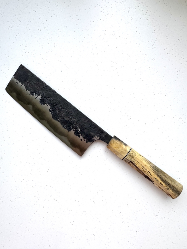 Manaka Hamono Kisuke Blue #2 Kurouchi Tsuchime Nakiri 165mm