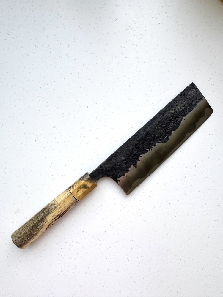 Manaka Hamono Kisuke Blue #2 Kurouchi Tsuchime Nakiri 165mm
