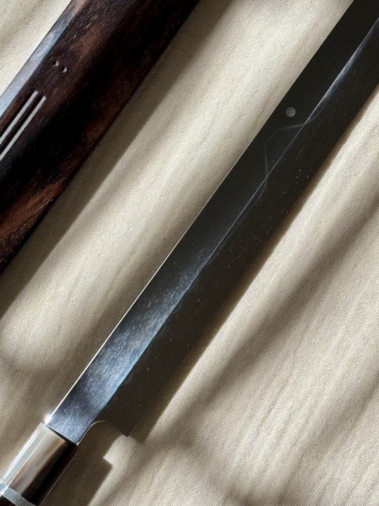 Yoshikazu Ikeda Mt. Fuji Sakimaru Yanagiba White 2 Honyaki 450mm w/ Custom Ebony Handle & Saya