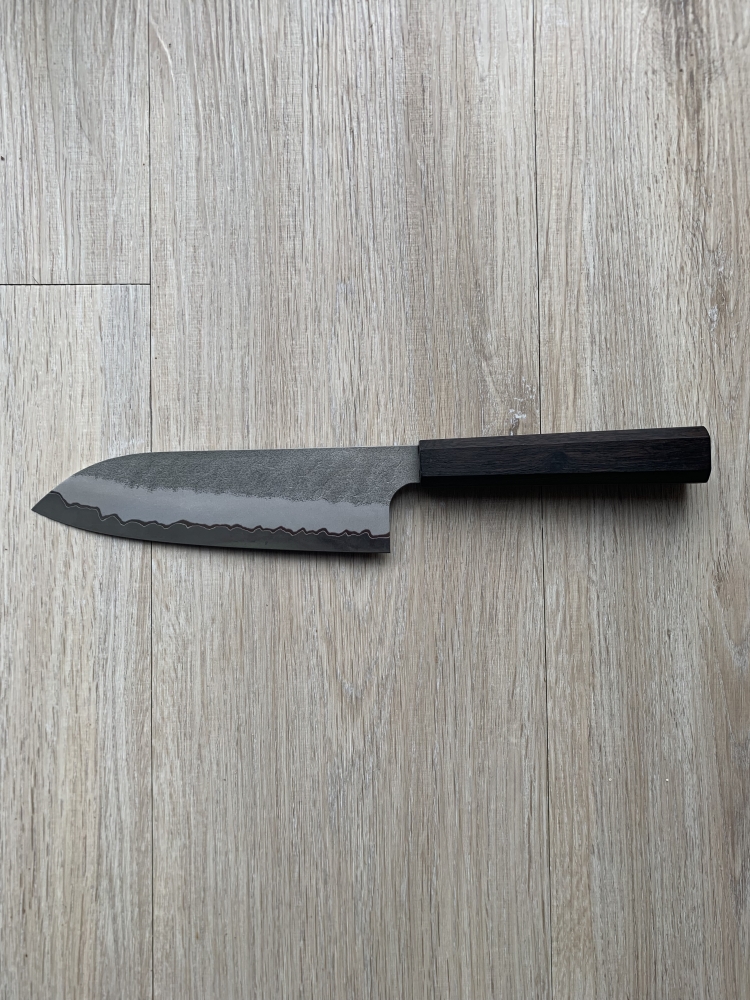 Nigara Hamono Santoku Aogami Super Migaki Tsuchime 180mm
