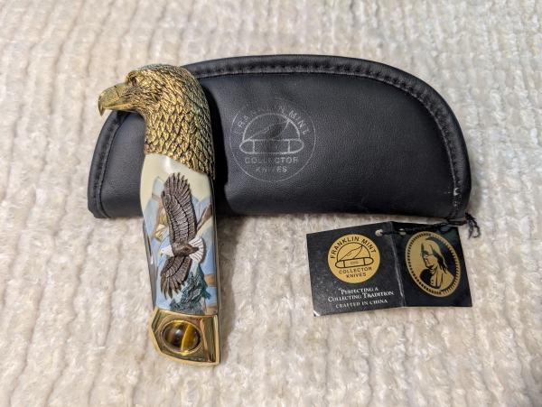 Franklin Mint Tiger Eye Eagle Folding Knife 