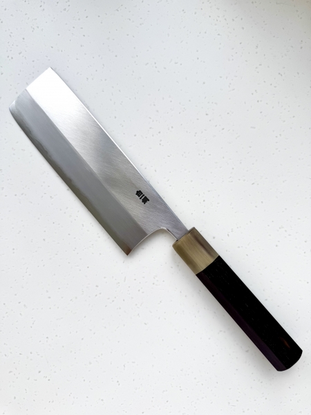 Hitohira Togashi White #1 Stainless Clad Migaki Nakiri 180mm