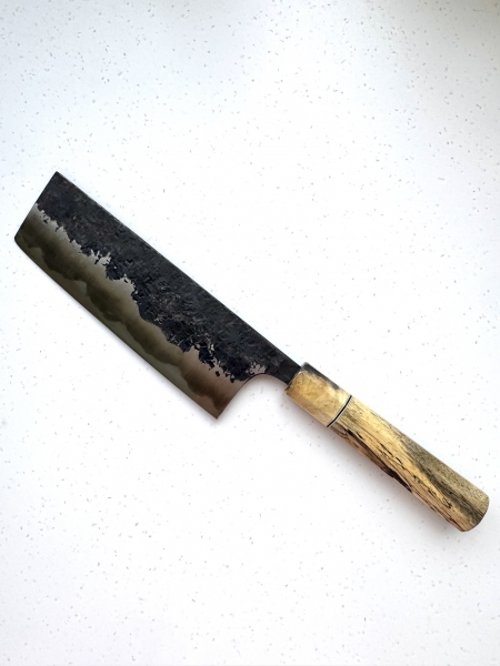 Manaka Hamono Kisuke Blue #2 Kurouchi Tsuchime Nakiri 165mm