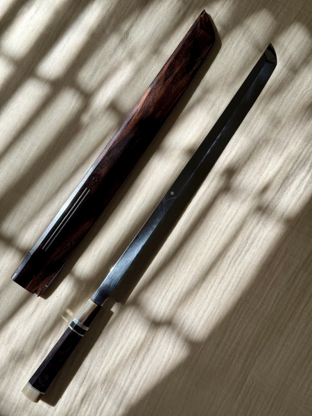 Yoshikazu Ikeda Mt. Fuji Sakimaru Yanagiba White 2 Honyaki 450mm w/ Custom Ebony Handle & Saya