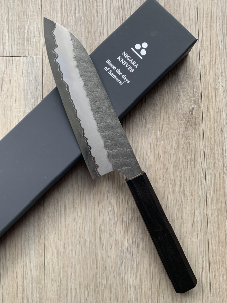 Nigara Hamono Santoku Aogami Super Migaki Tsuchime 180mm