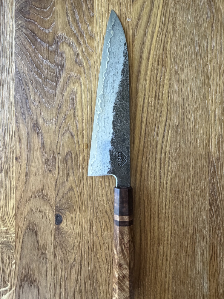 Tetsujin metal flow b2 240 + Lucid wrought iron sheffcut core gyuto