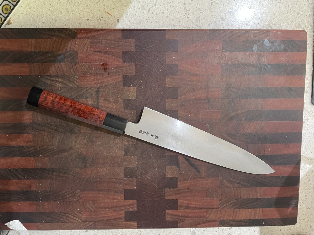 Maruyama x Yamatsuka Enjiki Ginsan 240mm Gyuto - snakewood black horn handle