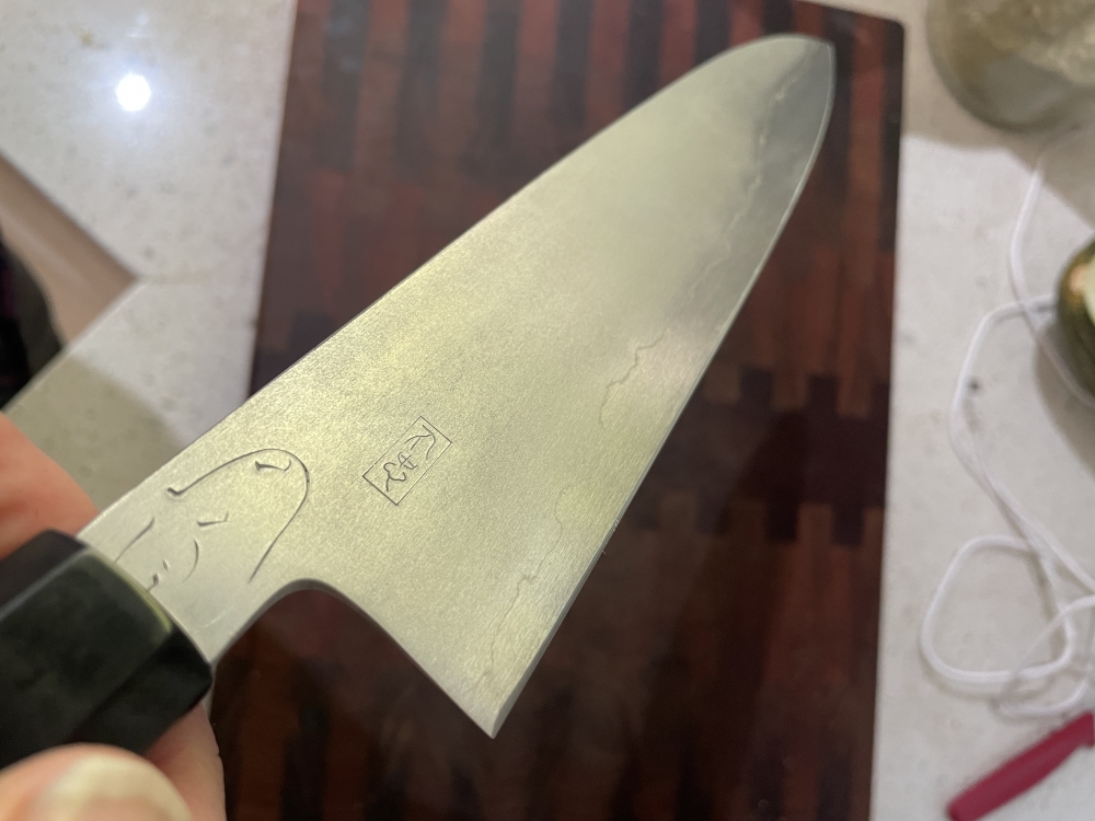 Maruyama x Yamatsuka Enjiki Ginsan 240mm Gyuto - snakewood black horn handle