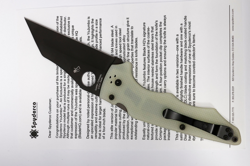 Spyderco Yojumbo with CPM-M4 steel and Natural G-10 handles