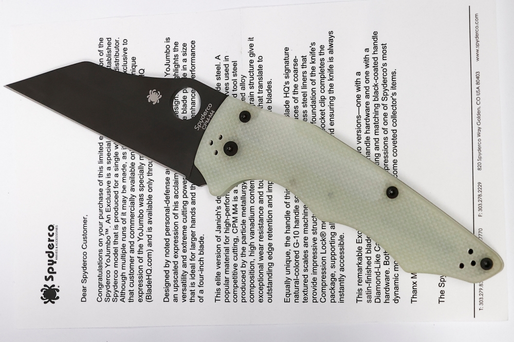 Spyderco Yojumbo with CPM-M4 steel and Natural G-10 handles