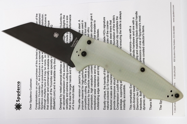 Spyderco Yojumbo with CPM-M4 steel and Natural G-10 handles