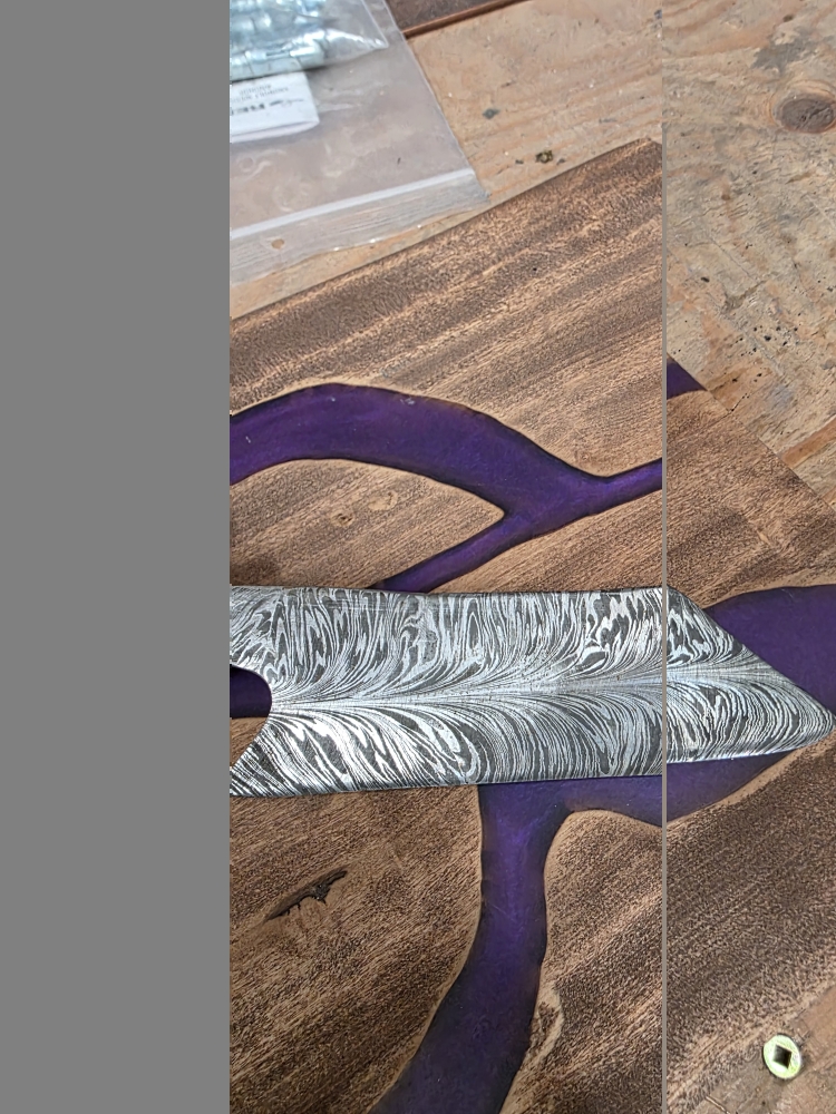 Feather Damascus Reverse Tanto Kitchen Knife