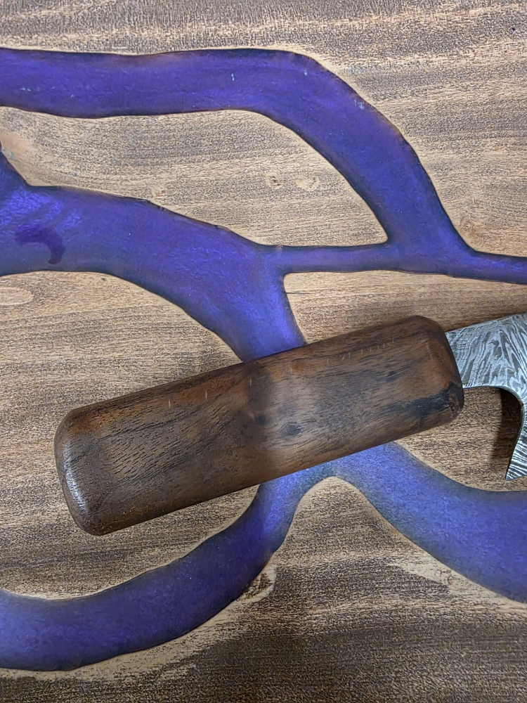 Feather Damascus Reverse Tanto Kitchen Knife