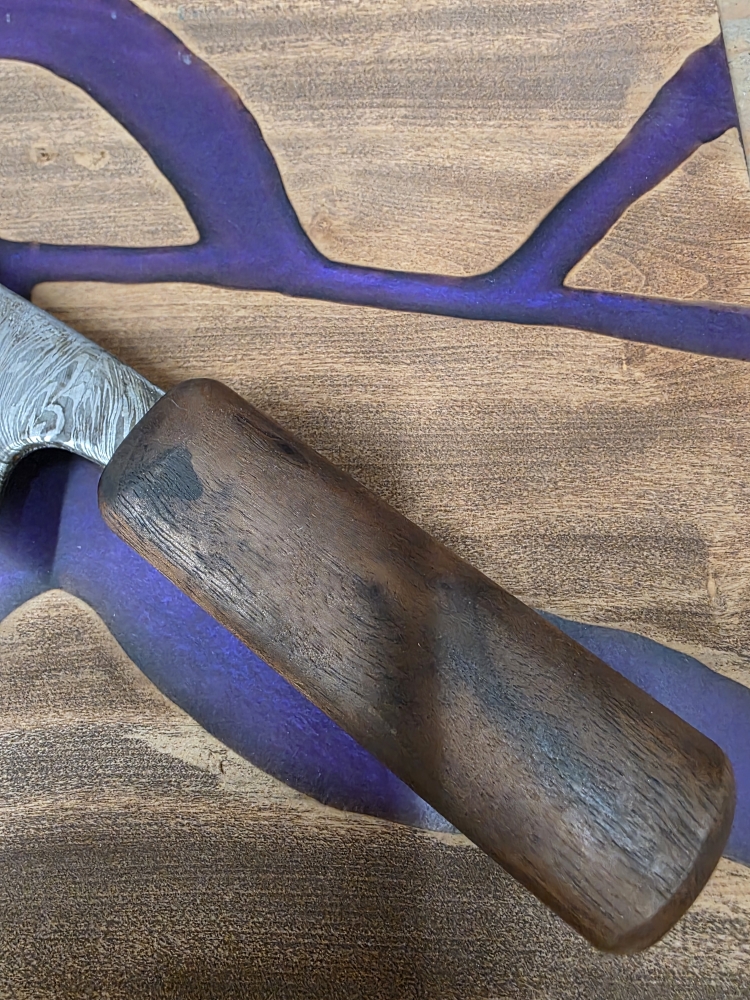 Feather Damascus Reverse Tanto Kitchen Knife
